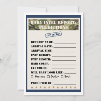 Carte de prédictions pour Baby Shower Militaire