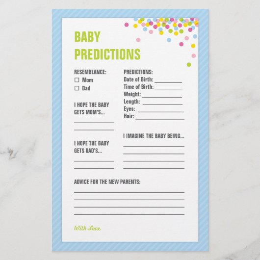 Carte de prédictions pour bébé Baby Sprinkle - Ble (Devant)