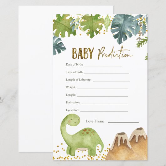 Carte de prédictions pour bébé Dinosaur (Devant / Derrière)
