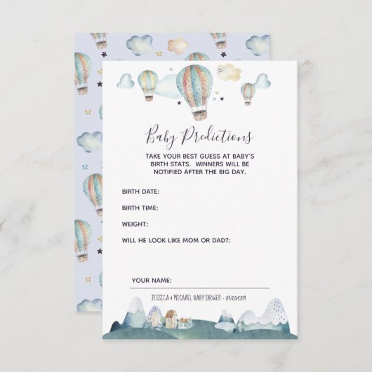 Carte de prédictions pour bébé Hot Air Balloon Par (Devant / Derrière)