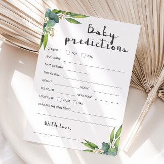 Carte de prédictions pour bébés Baby shower vert F