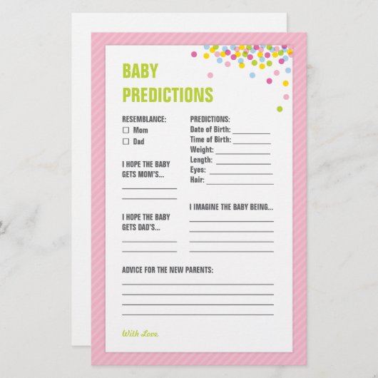 Carte de prédictions pour bébés - rose (Devant / Derrière)