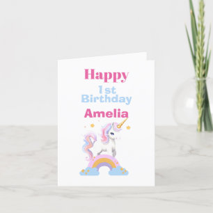 Carte de premier anniversaire de l'aquarelle Rainb