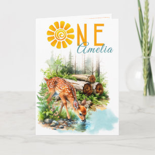 Carte de premier anniversaire Forêt Fawn Woodland