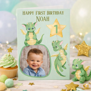 Carte de premier anniversaire pour garçon au drago