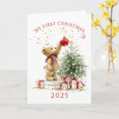 Carte de premier Noël de bébé Ourson (Fleur jaune)