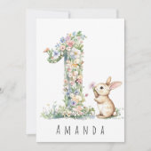 Carte de première année avec fleurs et lapin (Devant)