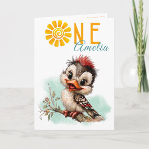 Carte de première année d'anniversaire d'oiseau d'