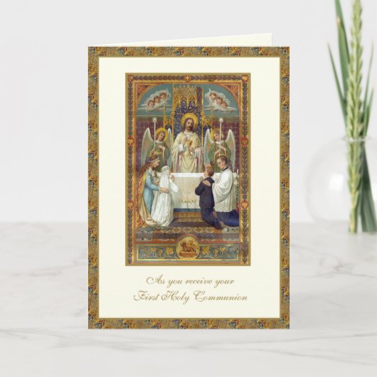 Carte de première communion catholique Jésus Anges (Devant)