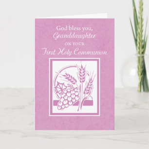 Carte de première communion de petite-fille, rose