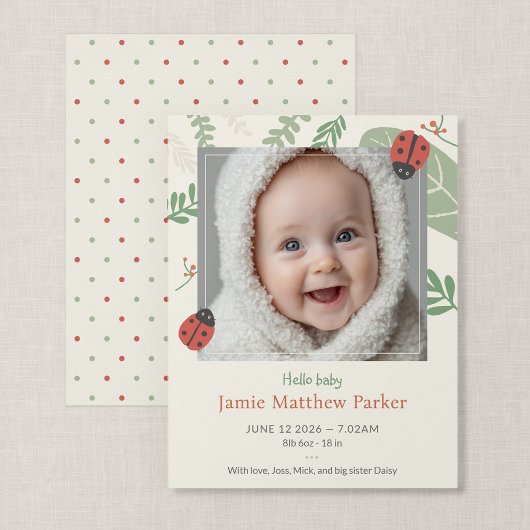 Carte de présentation de bébé compacte Ladybug New