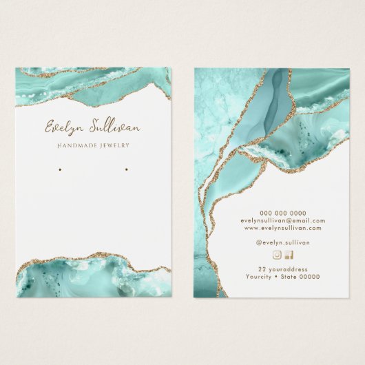 Carte de présentation de bijoux en agate d'aquamar (Devant & derrière)