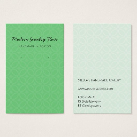 Carte de présentation de boucles d'oreilles vert v (Devant & derrière)