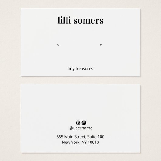 Carte de présentation pour boucles d'oreilles blan (Devant & derrière)