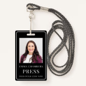 Carte de presse photo Badge noir blanc (Devant avec lanière)