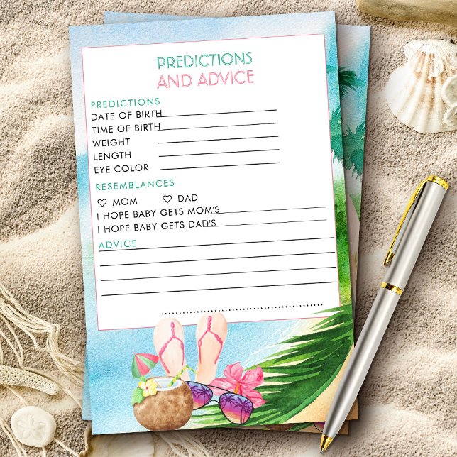 Carte de prévisions et de conseils pour la plage d (Baby shower activity with tropical beach surfing theme from my Baby on Board baby shower collection)