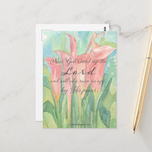 Carte de prière 1 Corinthians rose Calla Lily Fleu (Devant/Arrière en situation)