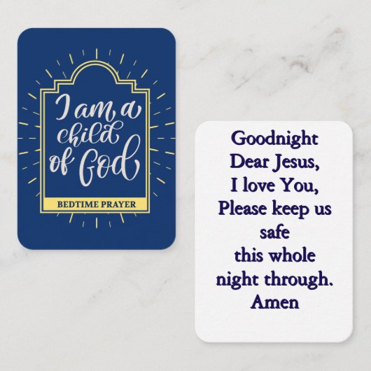 Carte de prière au coucher de l'enfant (Devant / Derrière)