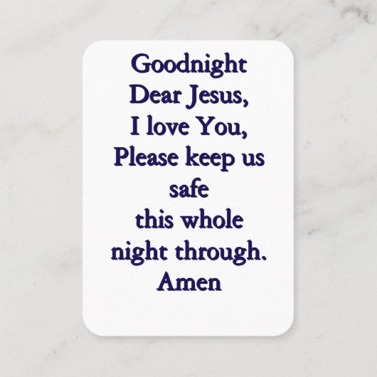 Carte de prière au coucher de l'enfant (Dos)