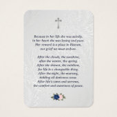 Carte de prière aux funérailles du mémorial rose b (Dos)