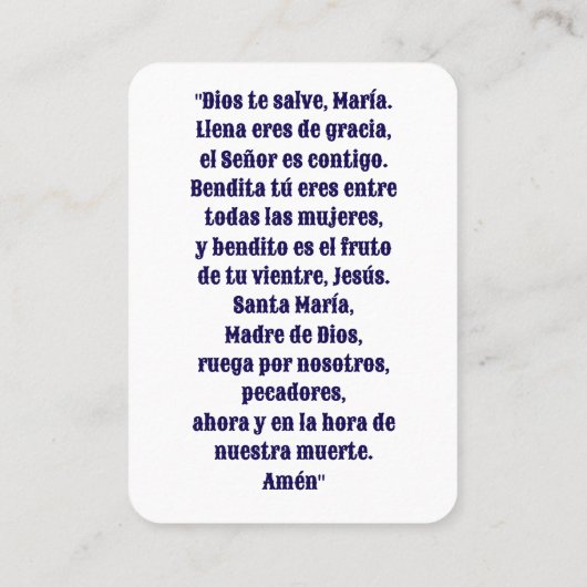Carte de prière Ave Maria - Espagnol Hail Mary (Dos)