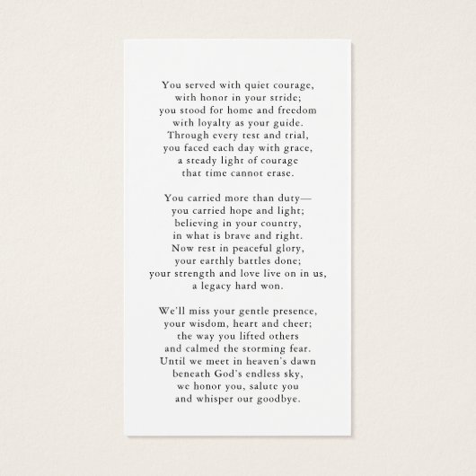 Carte de prière avec drapeau américain et message  (Dos)