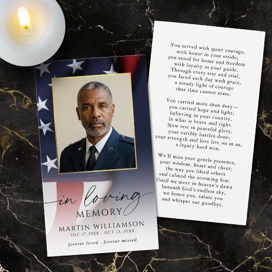 Carte de prière avec drapeau américain et message 