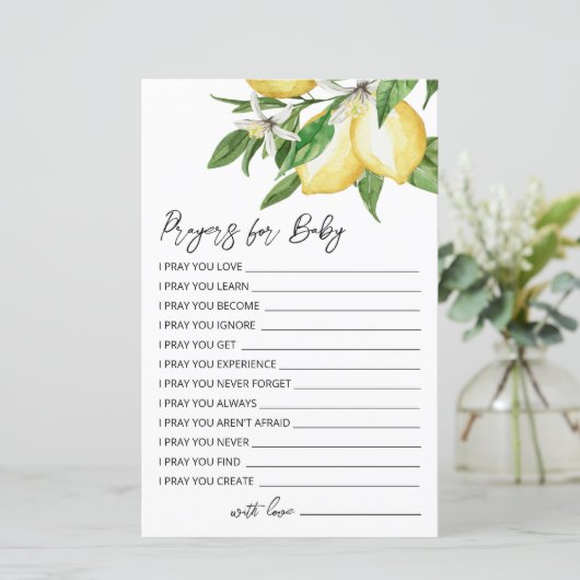 Carte de prière Baby shower citron vert (Debout devant)