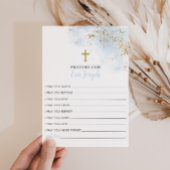 Carte de prière Baptême d'or bleu Prière pour cart