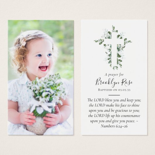 Carte de prière Baptême photo complète (Devant & derrière)