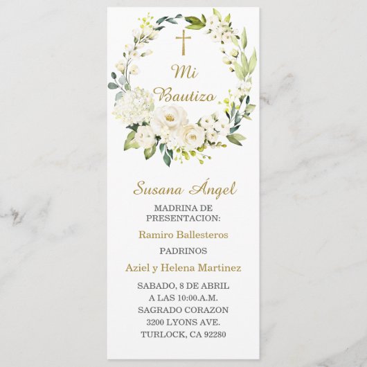 Carte de prière baptisée personnalisée en espagnol (Devant)