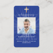 Carte de prière bleu marine photo cross funeral (Devant)