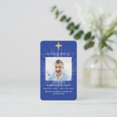 Carte de prière bleu marine photo cross funeral (Debout devant)