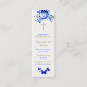 Carte de prière bleue Première communion personnal (Devant)