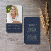 Carte de prière bleue Script Gold Memorial