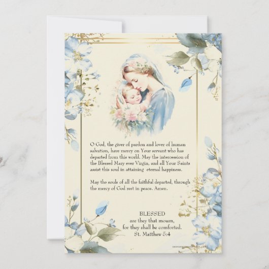 Carte de prière catholique commémorative funéraire (Dos)