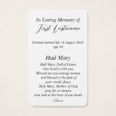 Carte de prière catholique moderne en mémoire (Dos)