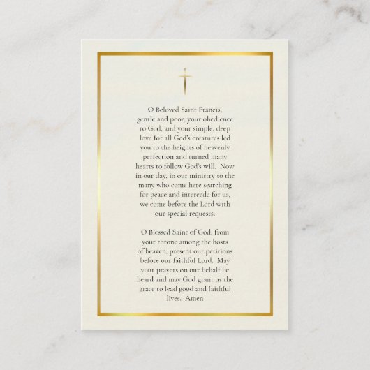 Carte de prière catholique St. François (Dos)