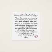 Carte de prière Coeur Immaculé de Marie (Dos)