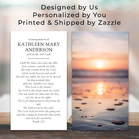 Carte de prière commémorative au coucher du soleil