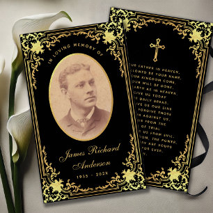 Carte de prière commémorative Black Golden Script