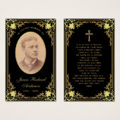 Carte de prière commémorative Black Golden Script (Devant & derrière)