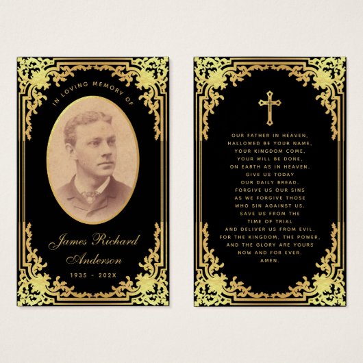 Carte de prière commémorative Black Golden Script (Devant & derrière)