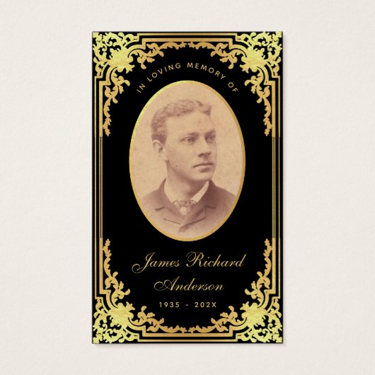 Carte de prière commémorative Black Golden Script (Devant)