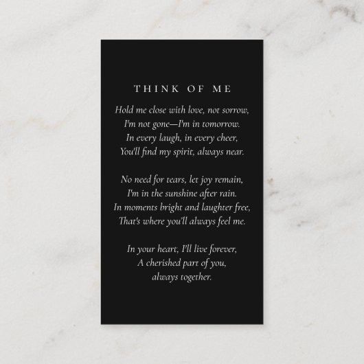 Carte de prière commémorative Black Grey moderne (Dos)