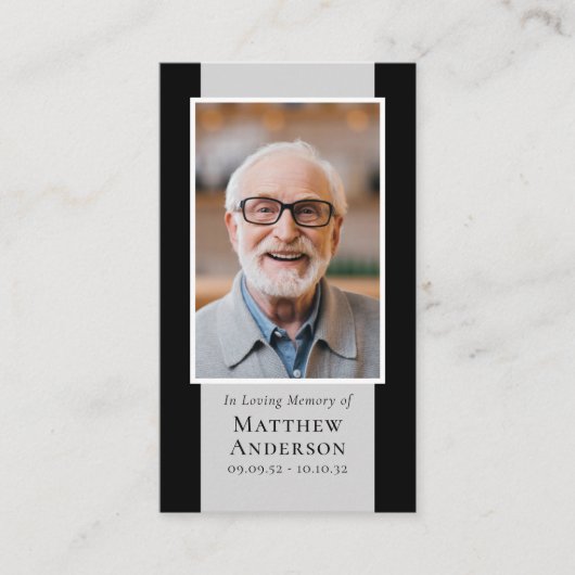 Carte de prière commémorative Black Grey moderne (Devant)