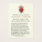 Carte de prière commémorative catholique (Dos)