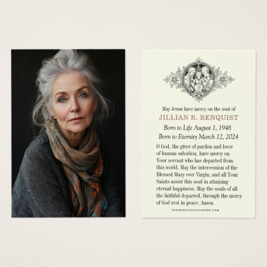 Carte de prière commémorative catholique (Devant & derrière)