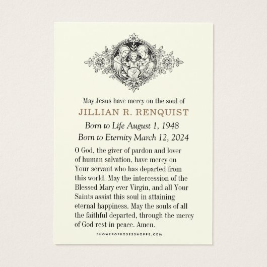 Carte de prière commémorative catholique (Dos)