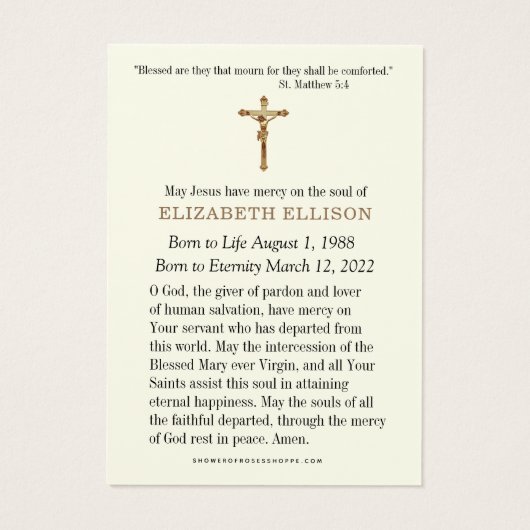 Carte de prière commémorative catholique (Dos)